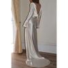 Women's Sexy Backless Mermaid Maxi Dress, Solid Color Round Neck Slim Fit Evening Gown for European American