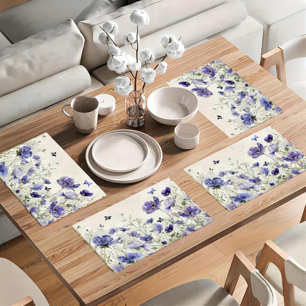4 pz Tovagliette Fiori di Fattoria Farfalla Lavanda Piante Floreali Foglie di Fiori Tovagliette Rustiche Floreali Impermeabili Lavabili Tavol