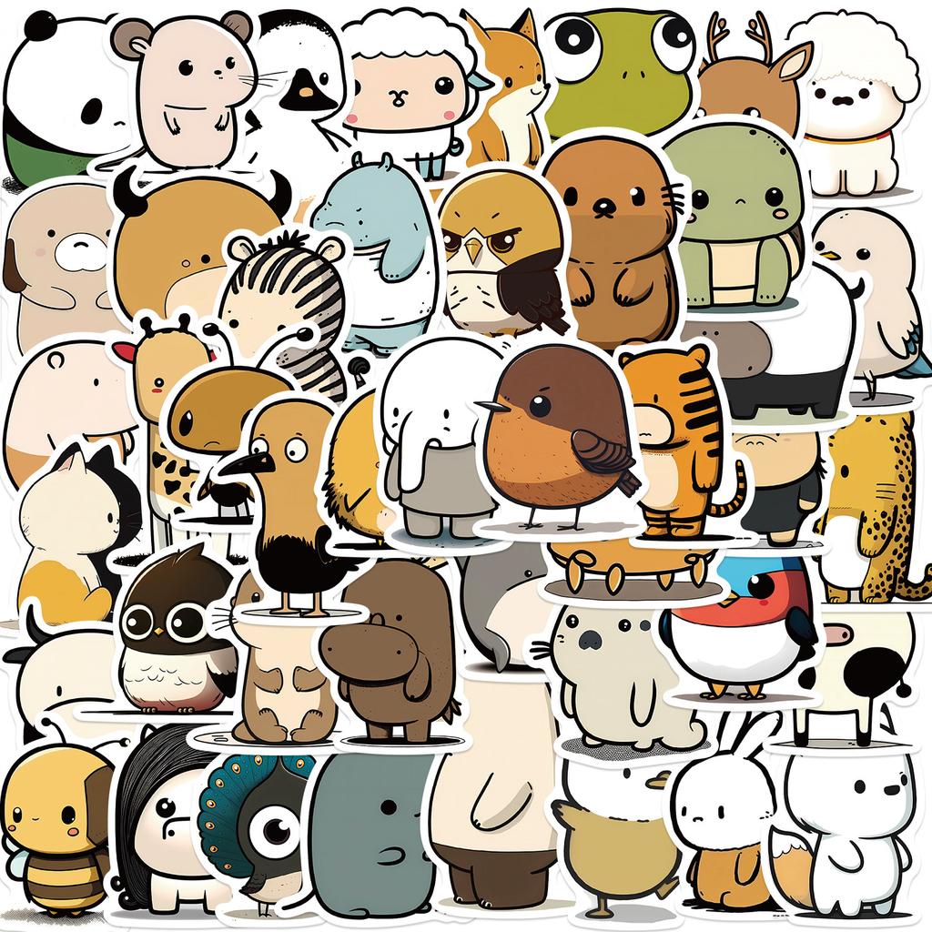 50 Cute Simple Animal Graffiti Stickers Guitar Notebook Suitcase DIY Waterproof Stickers