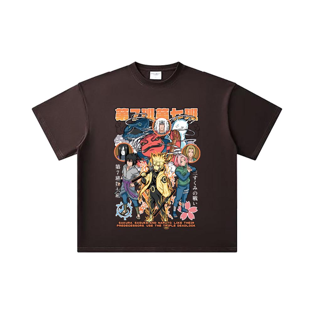 260 GSM Double Yarn 32 Count 100% Cotton Naruto V6 Print Unisex Heavy Cotton T Shirt