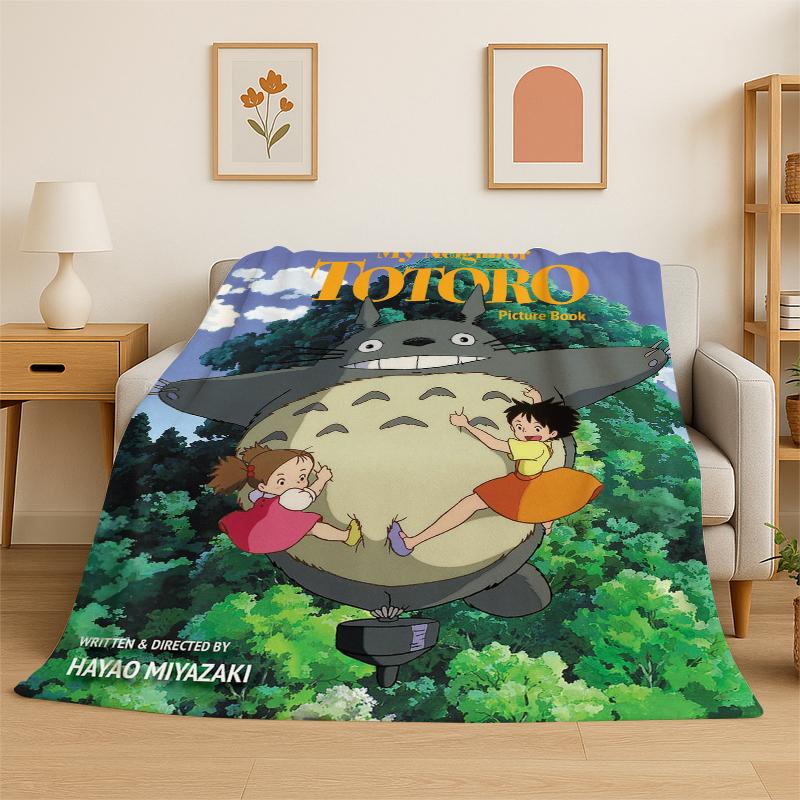 Classic T-Totoro Cartoon Cute Flannel Blanket Soft Warm Throw Blanket for Bedroom Living Room Bed Travel Camping Picnic Kid