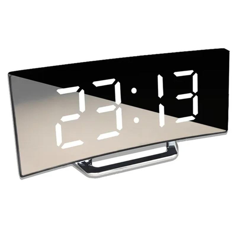 Curved Screen Mirror LED Digital Clock Creative Digital Alarm Clock with Large Display USB Charging Powered Bedside Table Clock2