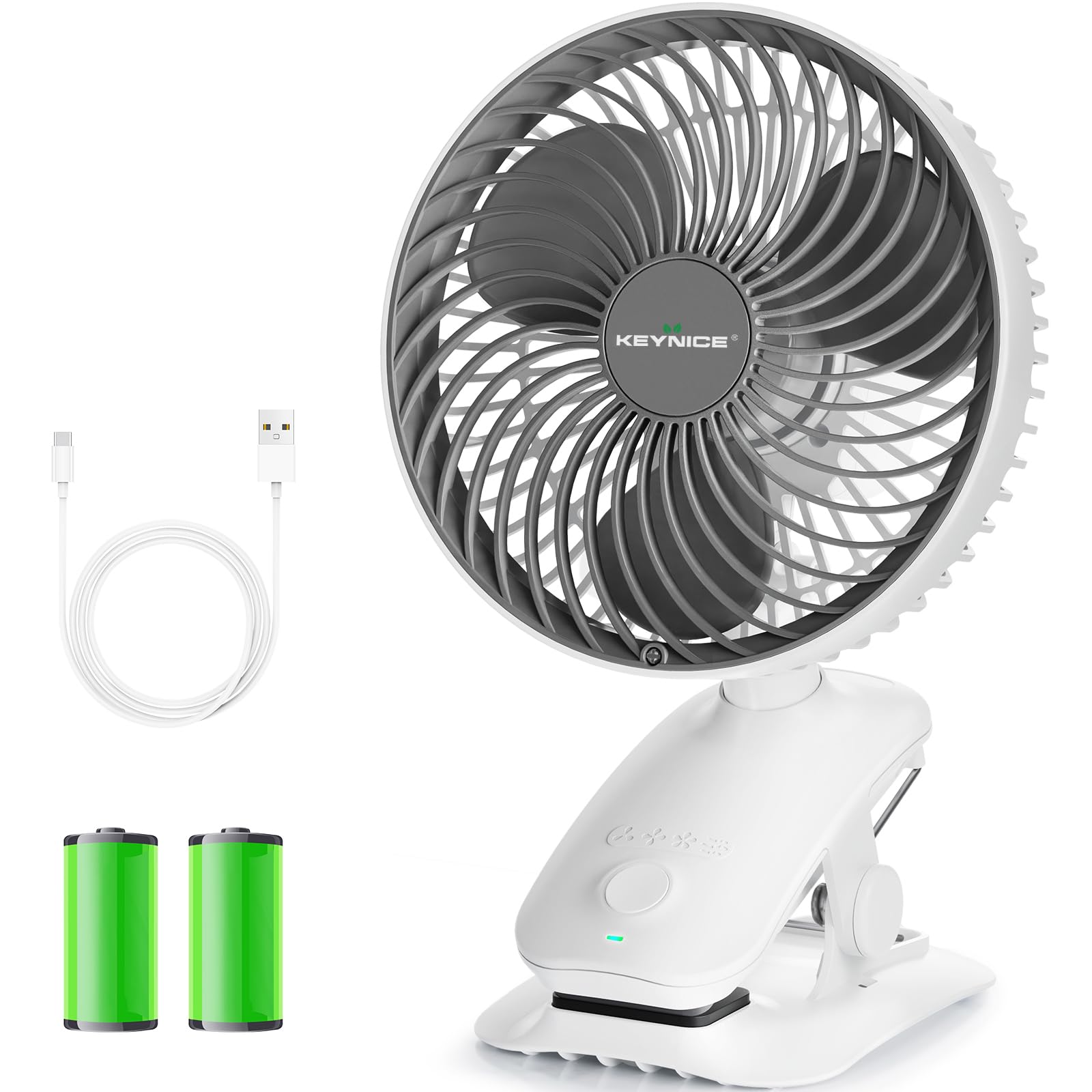 

KEYNICE Small Desk Fan with Oscillating Quiet Suitable for DC 5000mAh Large Rhythmic 4 Wind Speed Super Strong Ideal for Continuous White Clip, USB,
