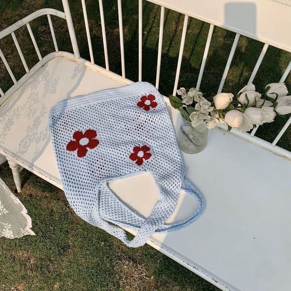 

Mesh Ethnic Style Bohemian Crochet Women Handbag Tote Bag Woven Knitted Bag Shoulder Bag світло-синій колір