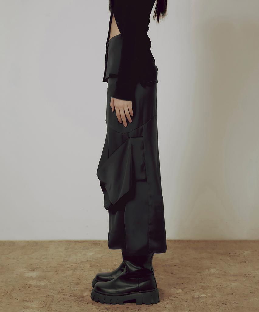 Peulleeoeob 2.Drape Layered Maxi Skirt (Fl-241_Black)