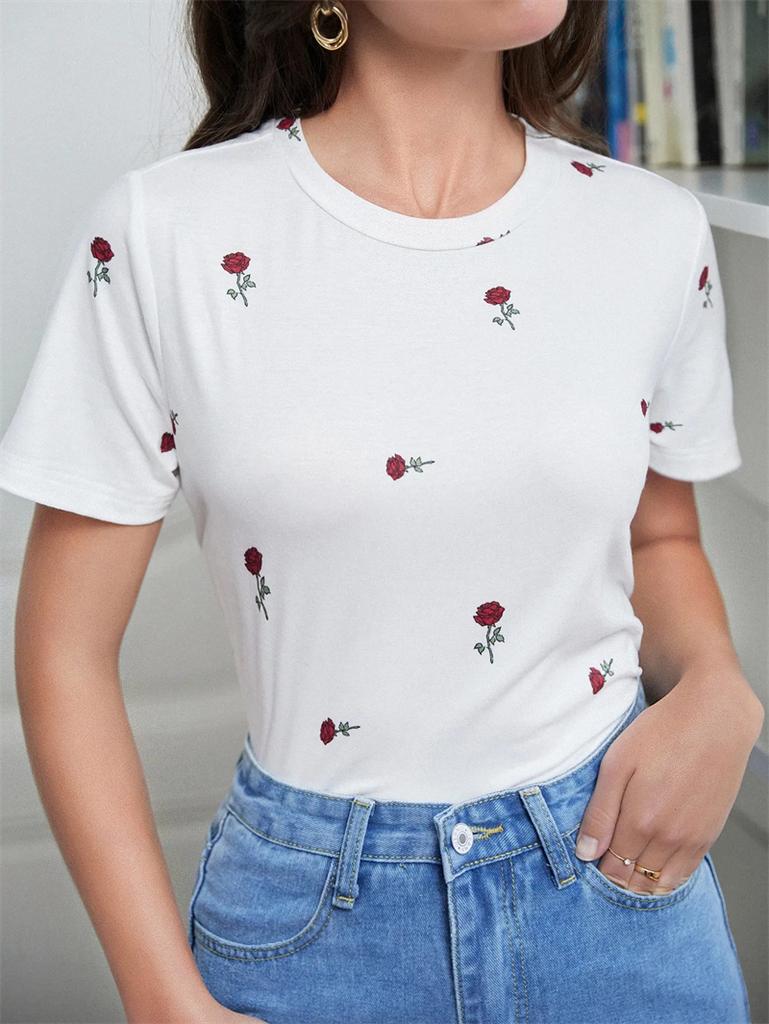 Neue Sommer-Mode Bluse Damen T-Shirt Libellen-Druck Top O-Ausschnitt Kurzarm Mode T-Shirt Freizeit T-Shirt Damenbekleidung