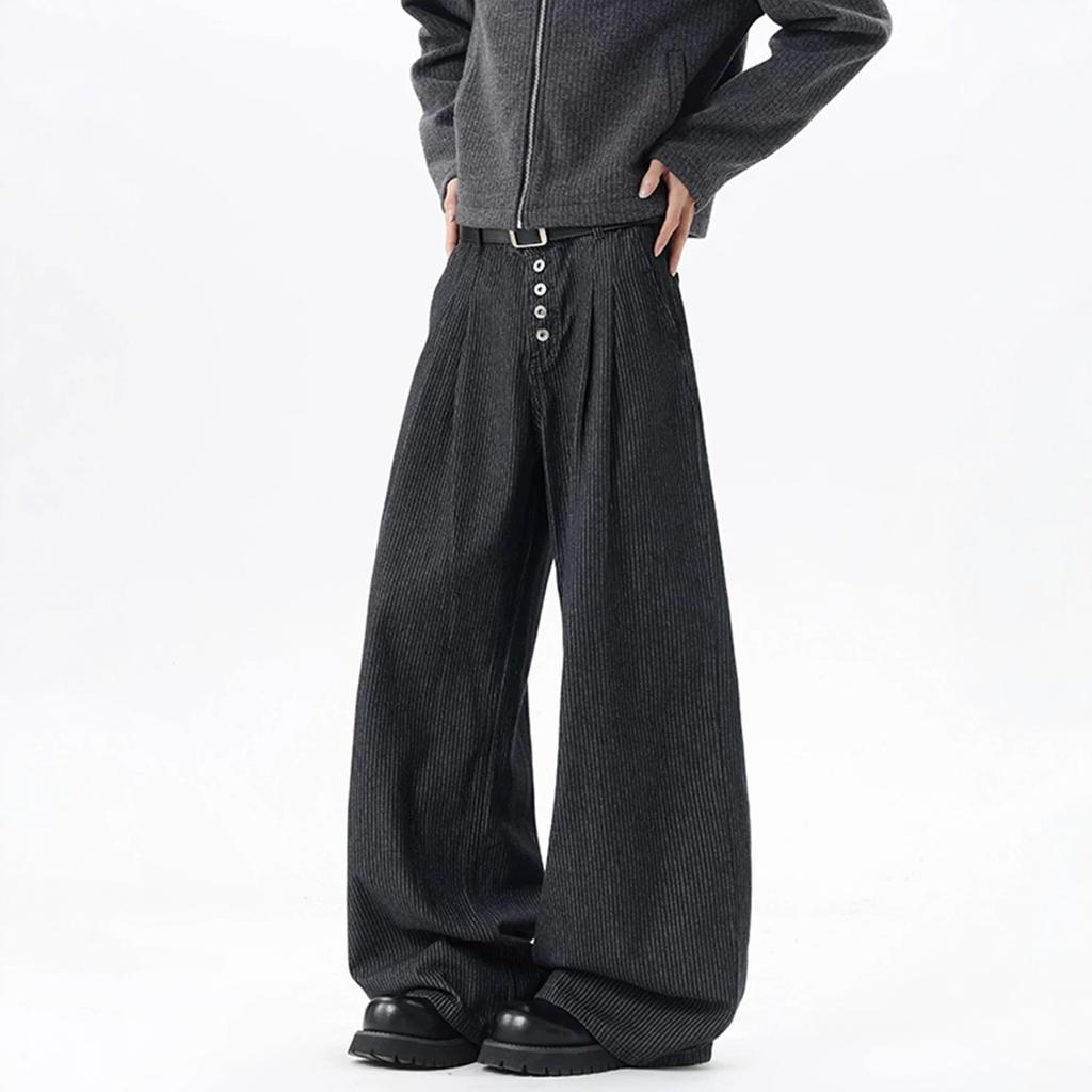 American Vertical Striped Casual Pants Men's Autumn and Winter Trendy Straight Pants Loose Washed Youth Casual Wide-leg Trousers