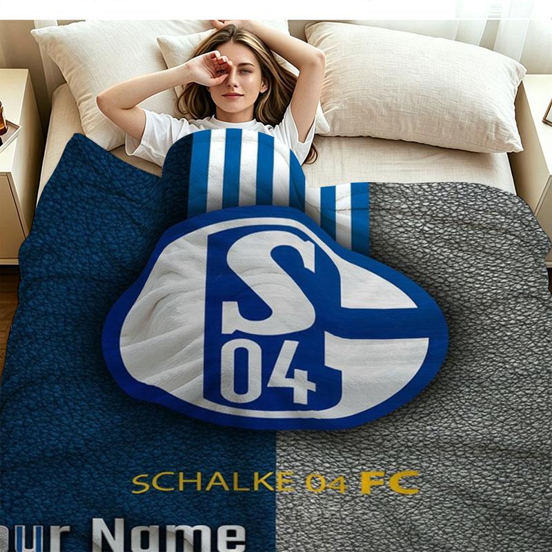 1PC FC Schalke 04 Custom Name Patterned Flannel Blanket Suitable For All Seasons for Home Decor Warmth and Comfort Gifts Holiday Present