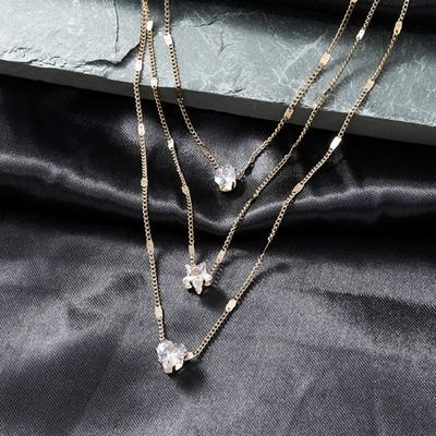 Collana da Donna con Catena di Estensione Regolabile con Strass Lucenti, Ciondolo a Forma di Cuore e Stella a Strati, per Feste