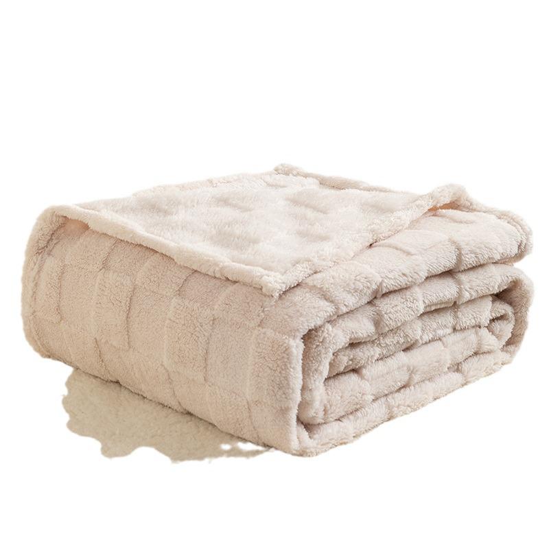 Soft Fluffy Checkerboard Sofa Cover: Taffeta Velvet & Cotton Jacquard Waffle Blanket