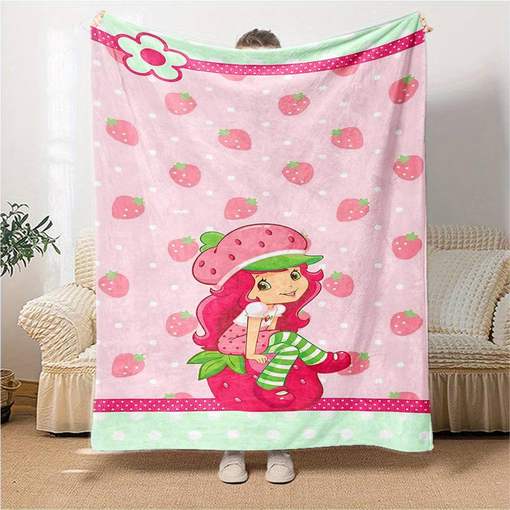 1Pc Strawberry Shortcake'S Sweet Adventure Blanket For Couch Bed Plush Cozy Fuzzy Blanket Super Soft Warm Blankets For Fall And Winter 0918257