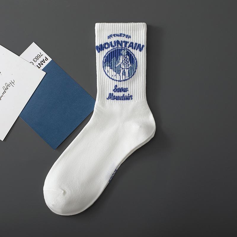 

Мужские осенне-зимние носки до середины икры сине-белые, модные спортивные длинные носки, мужские баскетбольные носки с защитой от запаха 1 pair