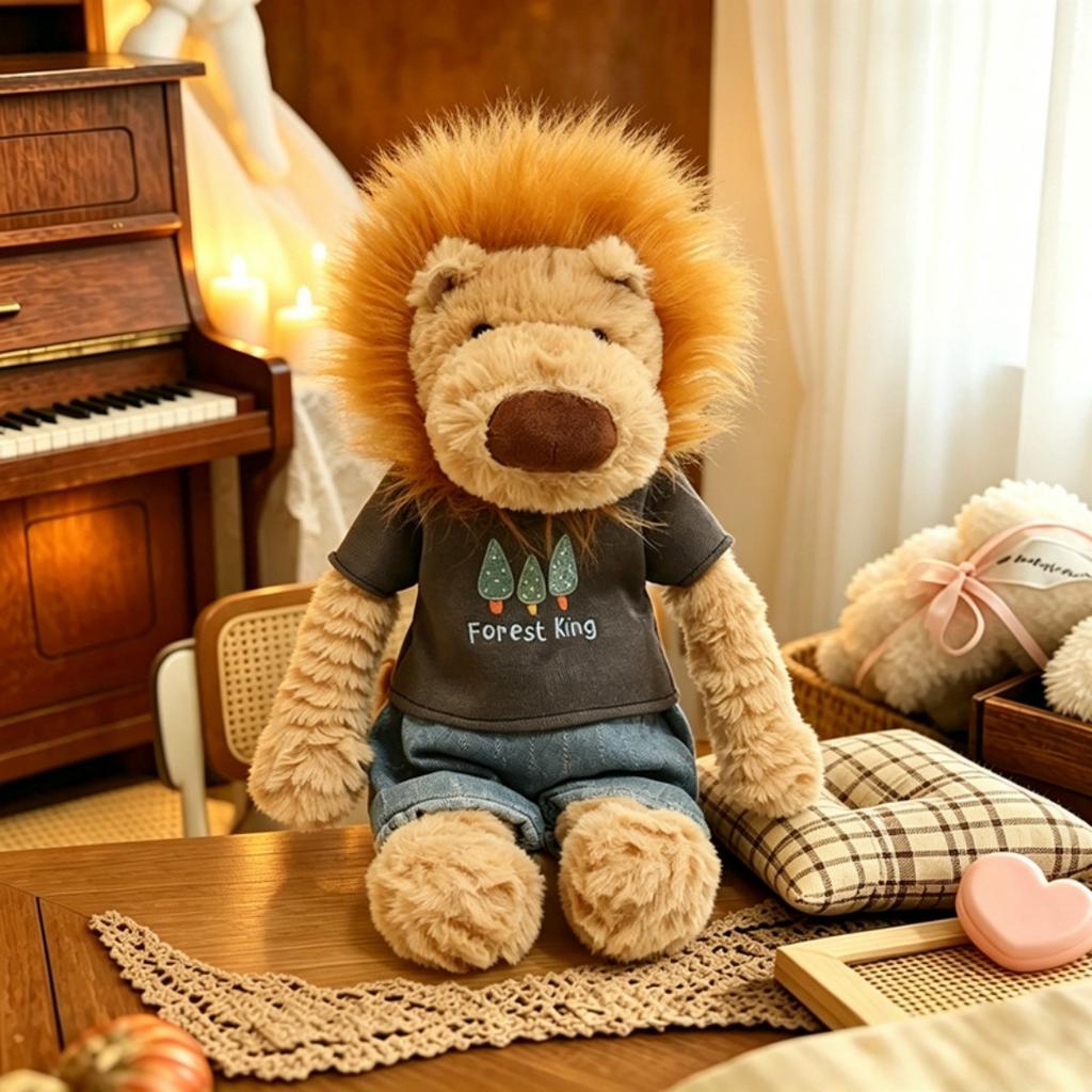 Adorable Dressed Forest Animal Plush Toy Soft Stuffed Animal Lion Fox Dubin Dog In Clothes Plushie For Kids Birthday Xmas Gift