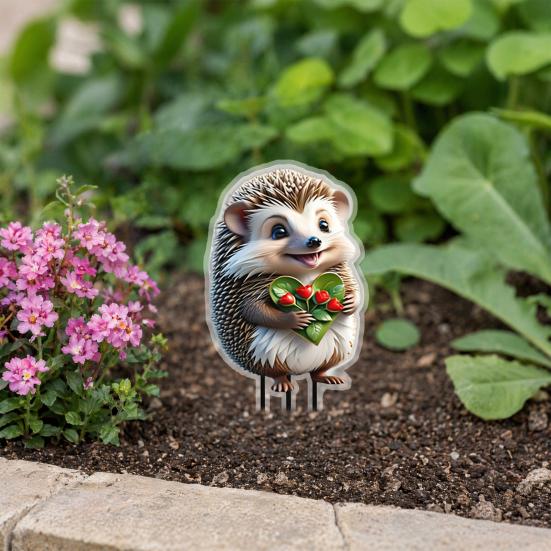 Cartoon Hedgehog Garden Stake Decoration, 2D Acrylic Animal Yard Sign, Outdoor Courtyard Lawn Pathway Animal Shape Ornament