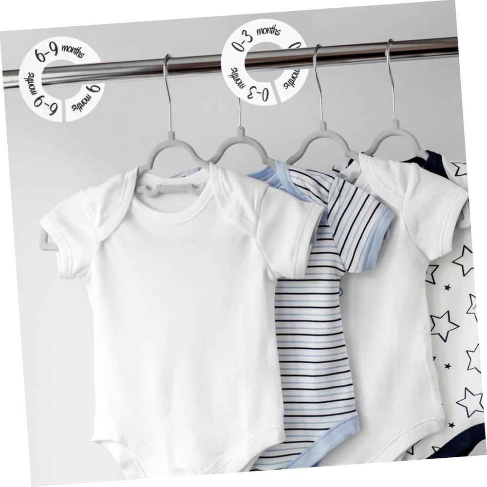 68/9Pcs Organizing Hangers Clothing Size Dividers DIY Craft Plastic Garment Labels 0-24 Months Round Size Tags Rings