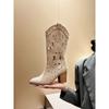 2025 summer new foreign-style western cowboy boots embroidered hollow Martin boots medium tube thick heel V-mouth rivet knight boots~