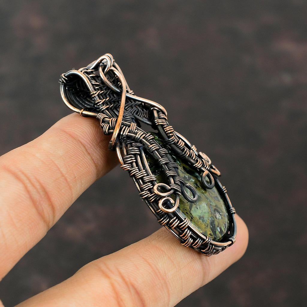 Copper Seraphinite Pendant Copper Wire Wrapped Pendant Handmade Pendant Copper Jewelry Stylish Pendant For Gift Seraphinite Gemstone Jewelry