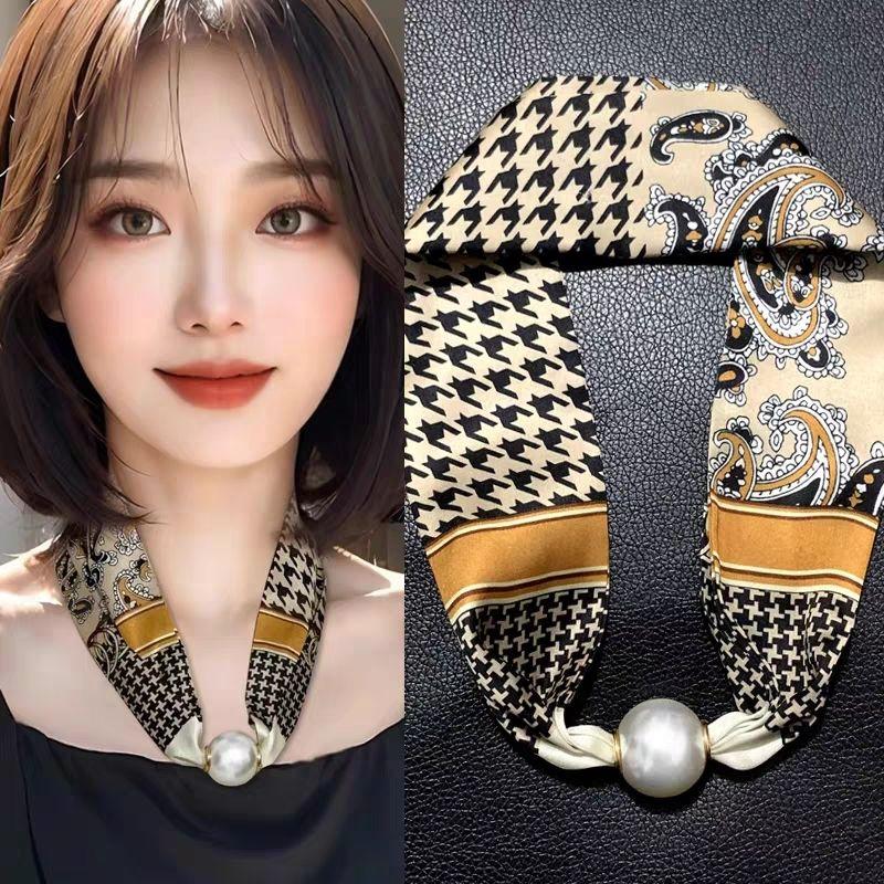 

Универсальный шелковый шарф Корейское издание Модный жемчуг Защита шеи Простой и элегантный Женский тонкий стиль Индивидуальность