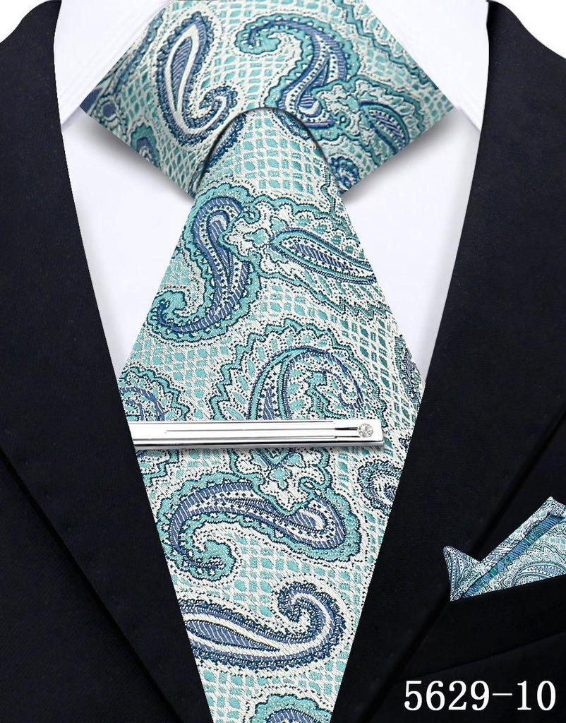 Men's Retro Floral Tie, Pocket Square & Tie Clip Set for Weddings