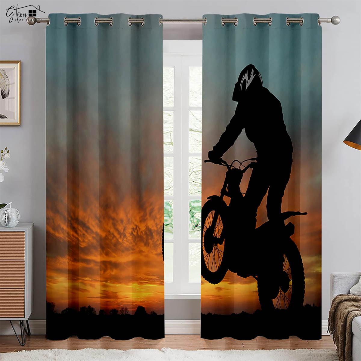 

Industrial Design Motorcycle Locomotive Three D Printing Curtain Trend Cool Ins Boys High Quality Room Darkening Heat Insulation Curtain W100xH130(CM) folio&Rod pocket