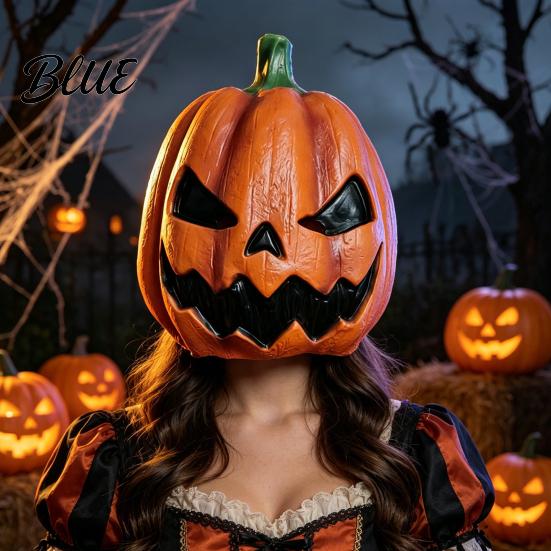 Clear Vision Pumpkin Mask Halloween Mask Latex Full Head with Realistic Texture Scary Cosplay Prop Comfortable for Party Night Breathable Eye Mouth