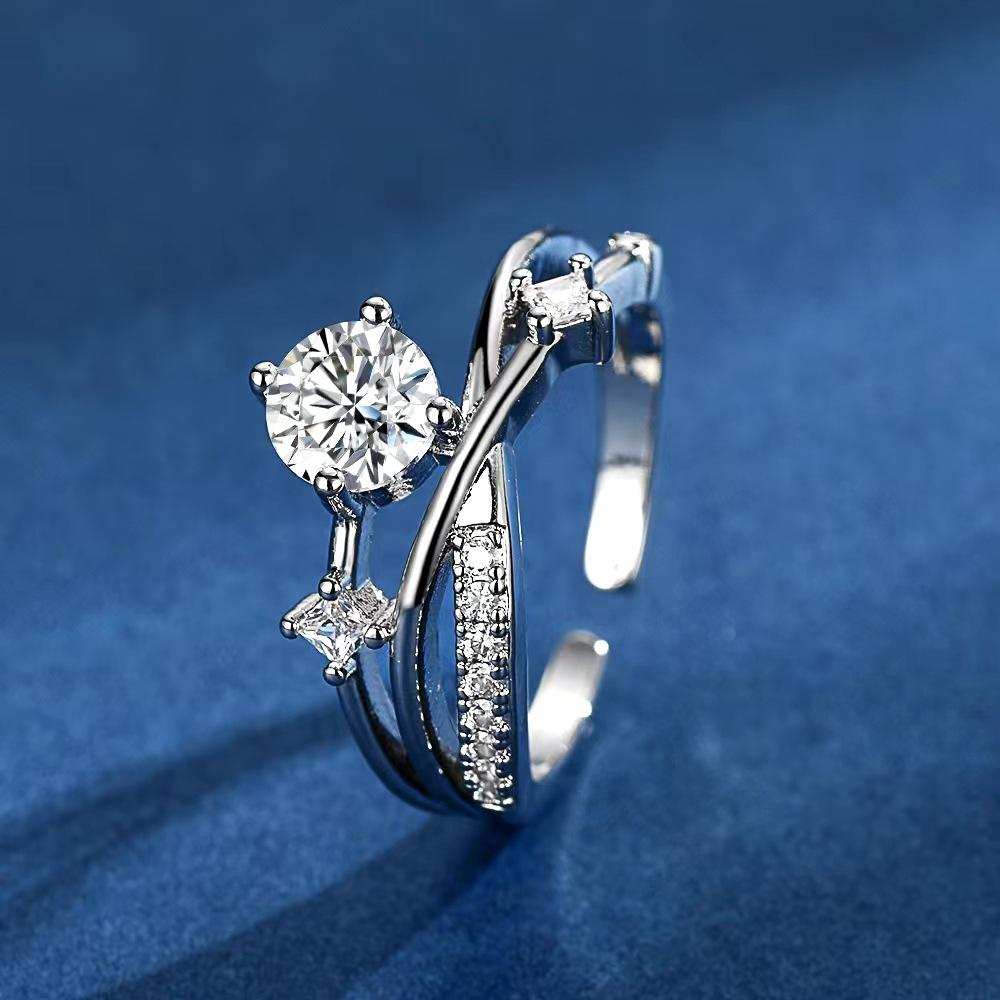 

Luxury Cosmic Planet Zircon Crisscross Geometric Open Index Ring For Women Personalized Fashion Jewelry Band Adjustable opening срібний
