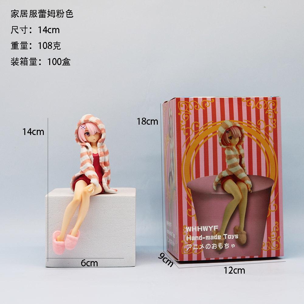 Anime Re:Life In A Different World From Zero Rem Ram Figure Blue Stripes Loungewear Model Noodle Press PVC Collection Gift Toy