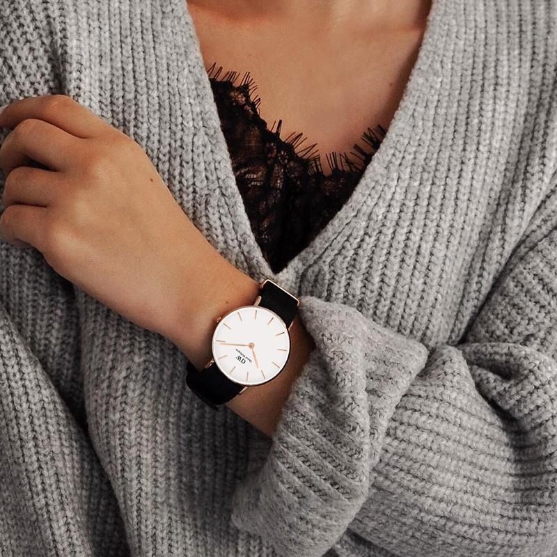 DANIEL WELLINGTON Watch Quartz Movement Fabric Strap 36mm White Dial Men's Watch 30 Meters Waterproof DW00100321