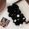 Retro Black Velvet Pearl Rope Hair Headband Flowers Hairband For Woman Temperament Hair Ties Rubber Band Female Hair Accessories