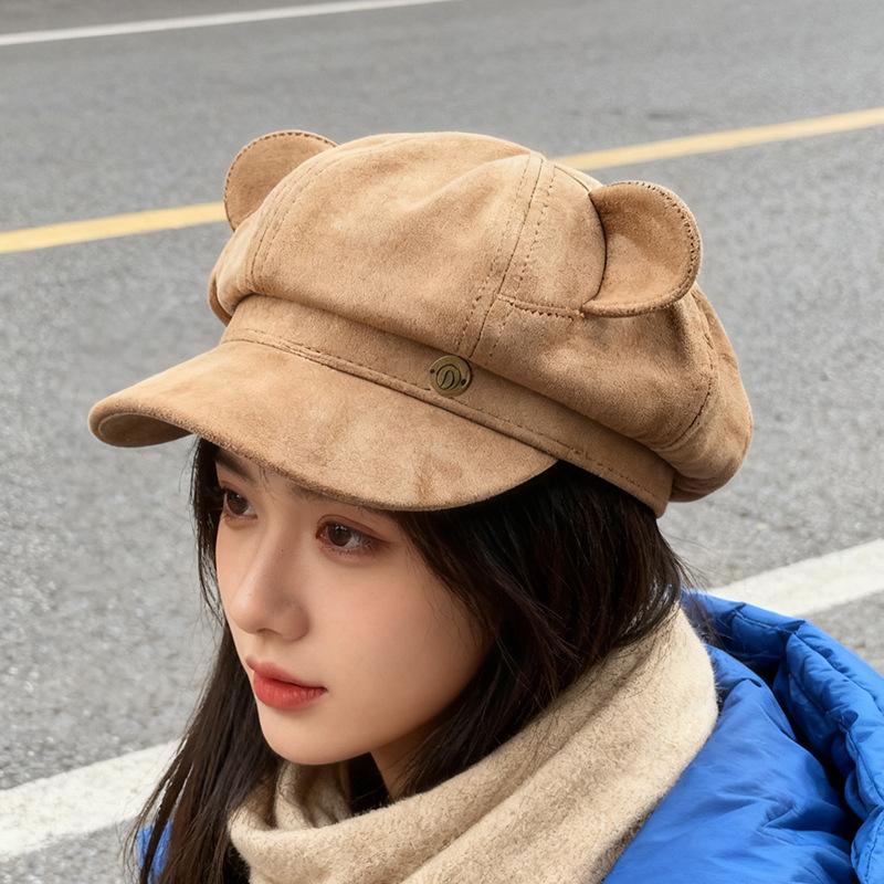 

Autumn and winter cute sweet bear ears beret versatile face student newsboy hat M（56-58cm）