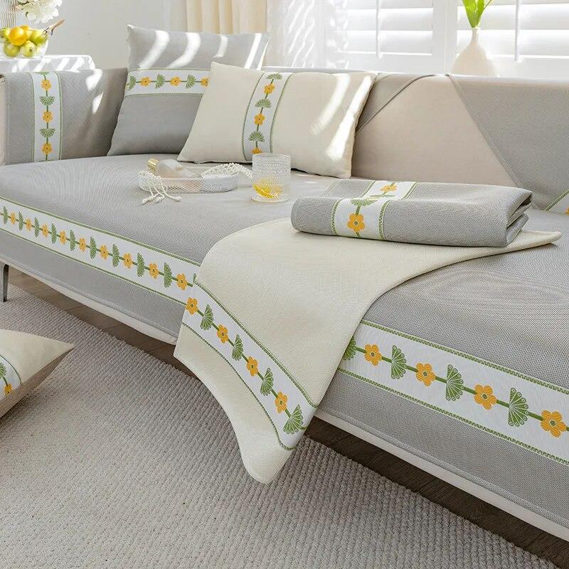 

Чехол для дивана из ледяного шелка с цветочным узором. Прохладный и освежающий летний нескользящий чехол для дивана в гостиной. Защитный чехол для мебели. 70x70cm 1pcs