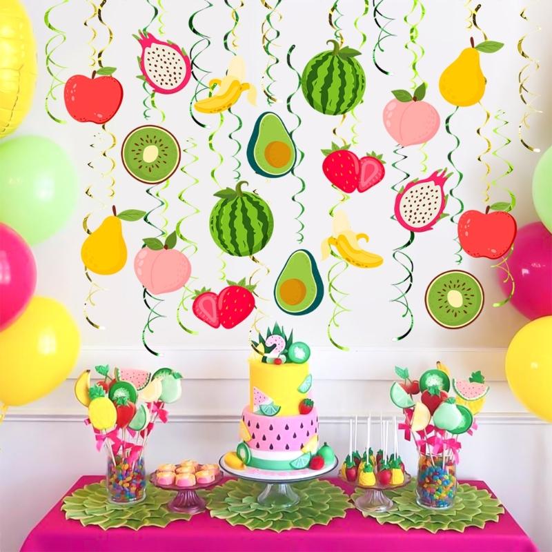 Set di 30 Spirali Frutta da Appendere per Feste Spirali a Tema Frutta Decorazioni Frutta Vivaci per Celebrazioni di Bambini