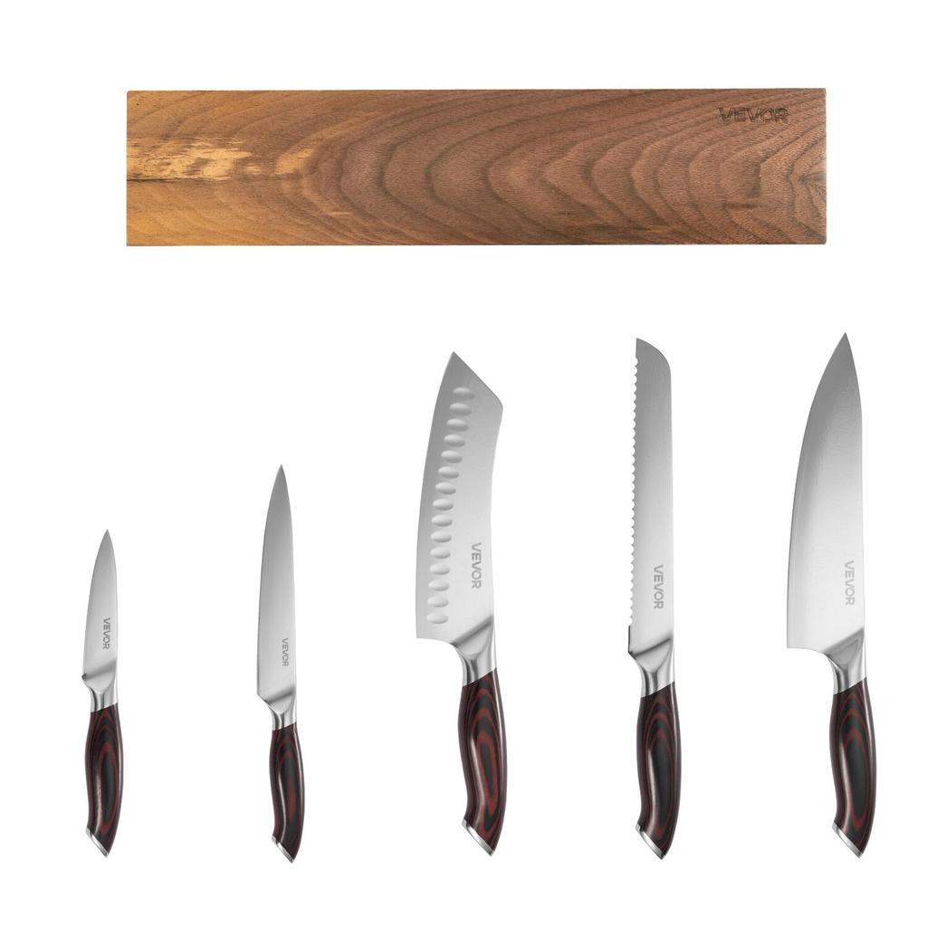 Kitchen Knife Set, 6 Piece High Carbon Stainless Steel Sharp Knife Set, Professional Kitchen Cutlery with Ergonomic Crack-Resistant Handle, and Walnut