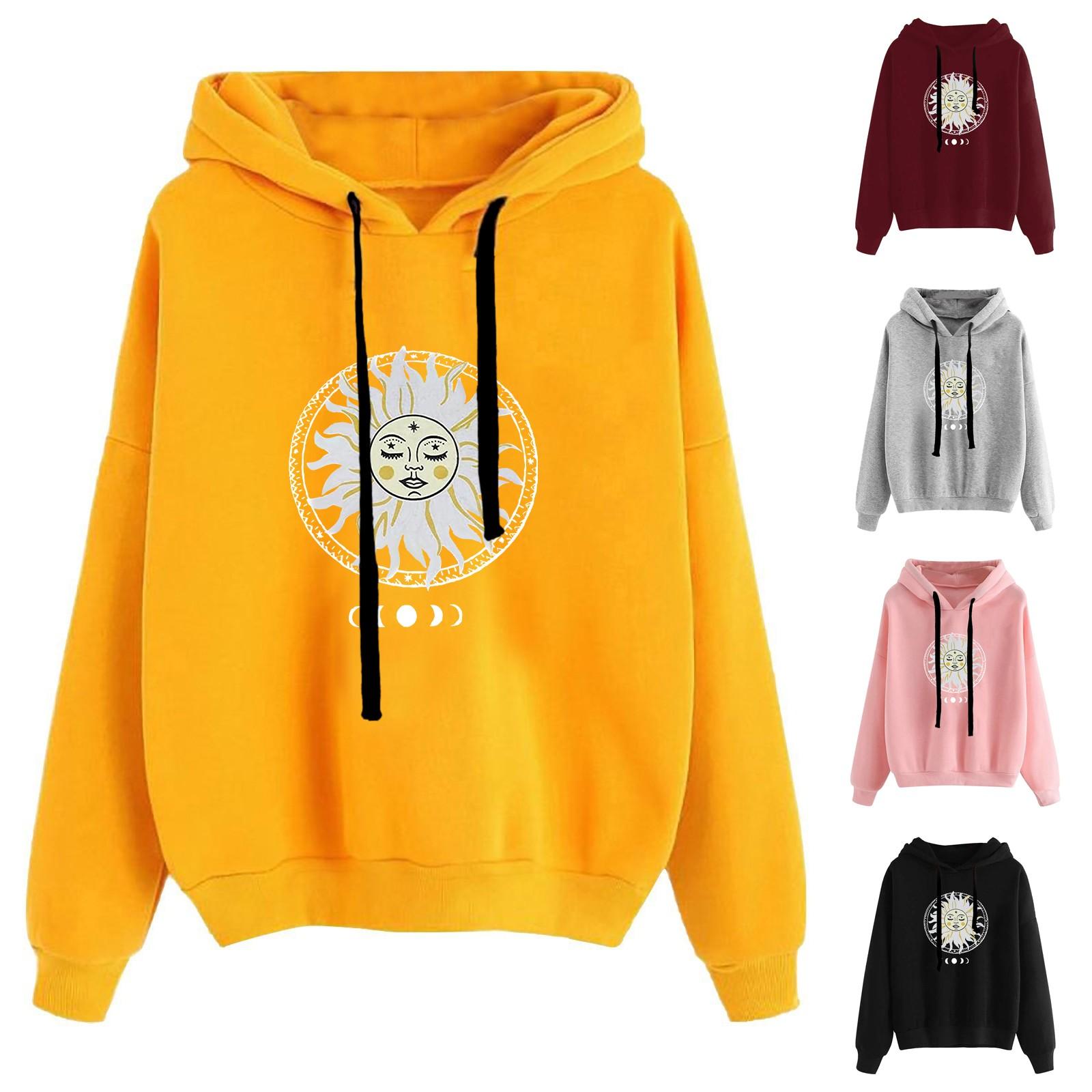 

Женская мода Повседневный принт с капюшоном Толстовка Свободные спортивные топы Пуловер