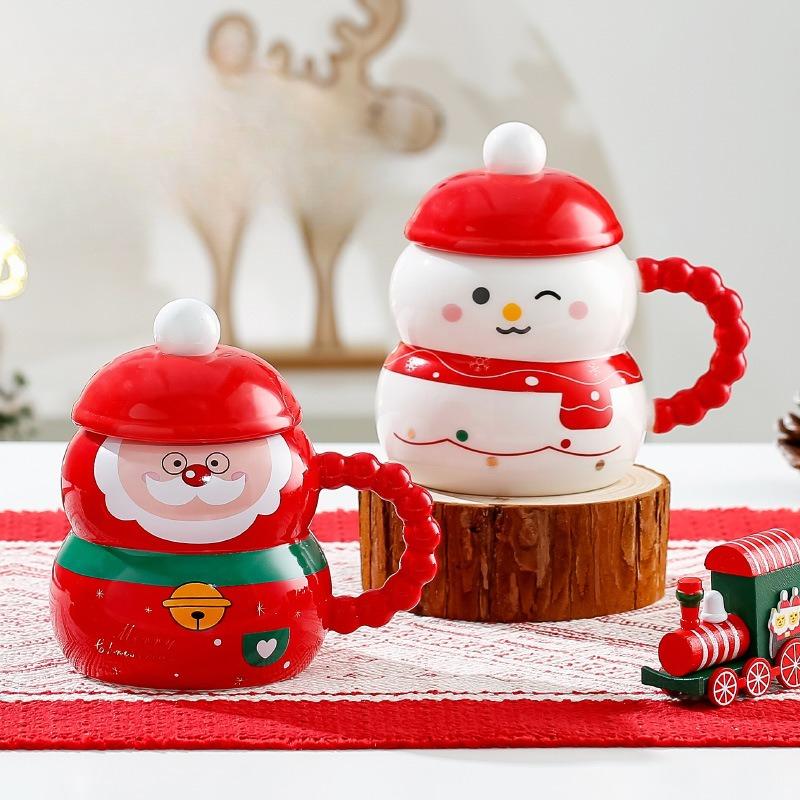 Santa Claus Ceramic Mug Christmas Creative Mug with Lid Spoon Home Couple Water Cup Holiday Gift Box