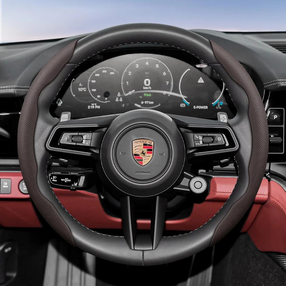 Geschikt voor Porsche Ademend Gat Leer Stuurwielhoes Gesegmenteerd Cayenne 996 Macan 957 Boxster 986 718 997 Turbo 911