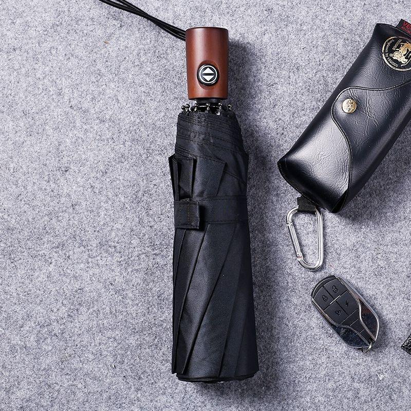

Fully Automatic Tri-fold Short Handle Umbrella High-end Enlarged Thickened Reinforced Wind-resistant Men s Business Umbrella чёрный
