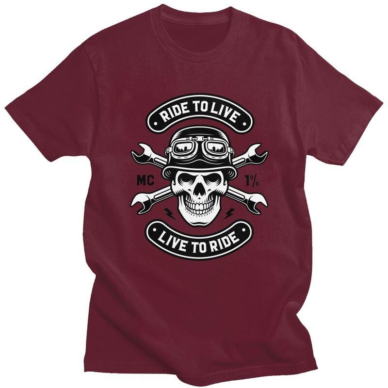 Custom Rockabilly Motorcycle Rider Rock Skull T Shirts Men 100 Cotton Tees Tshirt ShortSleeve Tshirt