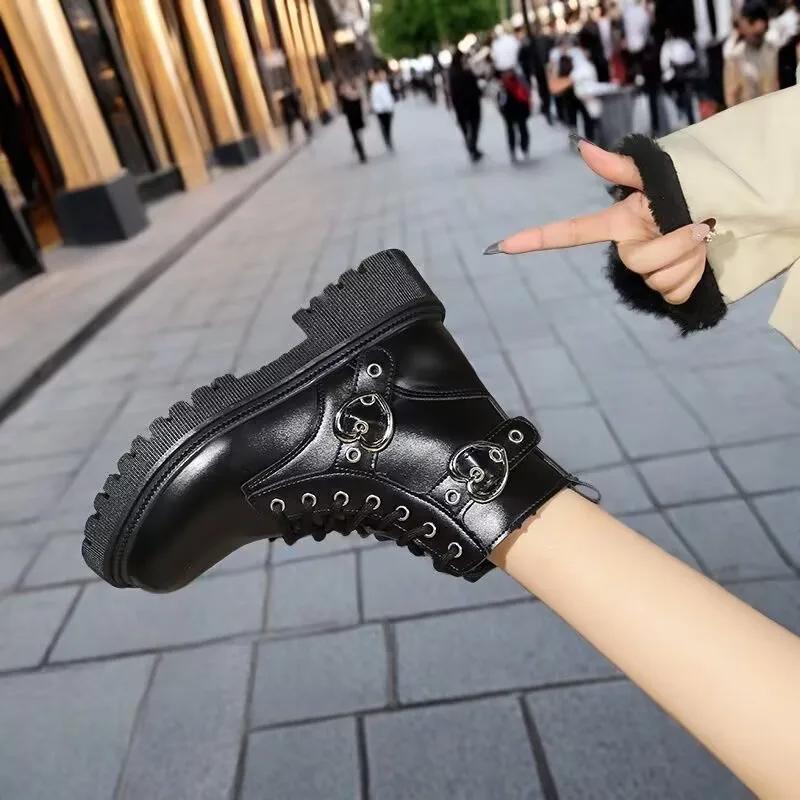 Fashion Women's Boots 2025 Shoes Short Barrel New Arrival Goth Platform Plus Size Booties for Modern Woman Lady Sneakers Black Round Toe