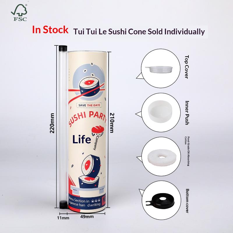 3Pcs Round Sushi Push Box With Sauce Straw Food Grade Sushi Mold Cone Push Up Paper Bucket Packaging Paper Box Bento Accessories