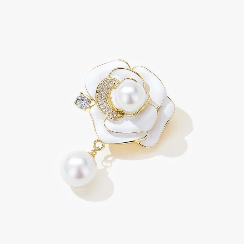 Camellia Pearl Brooch, High-end Women's Delicate Fragrance, Style Suit Jacket, Brooch Design Sense, Niche Brooch