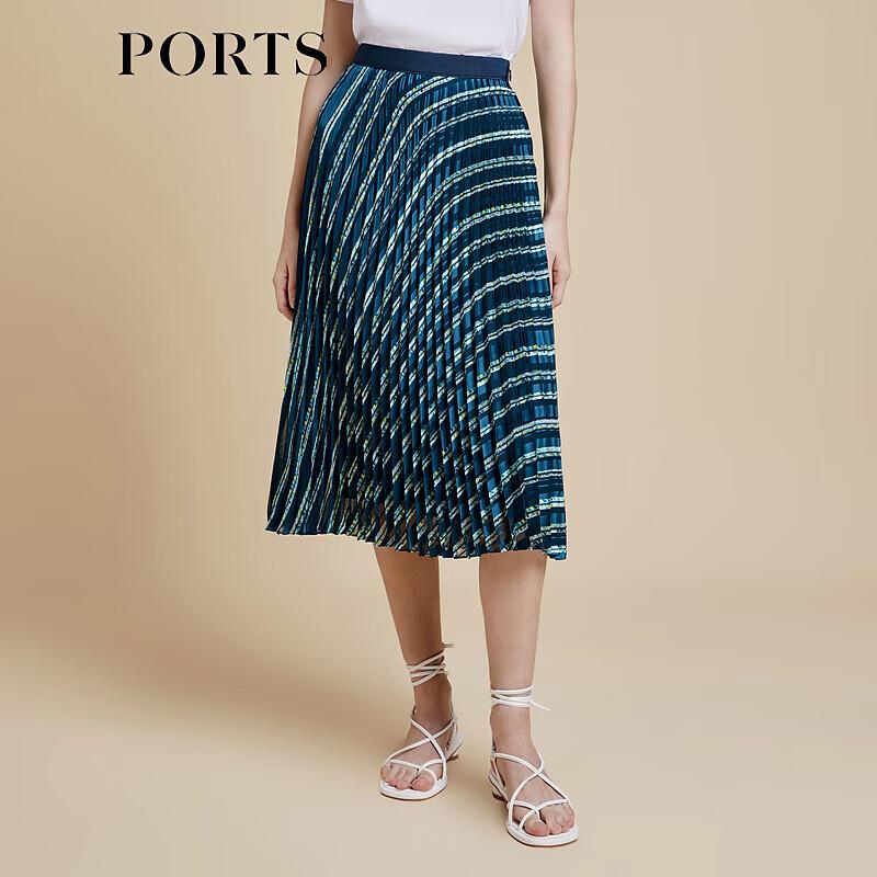 PORTS Pleated Print A-Line Skirt 6