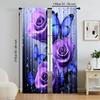 2Pcs Purple Rose Floral Print Curtains Artistic Decor For Bedroom And Living Room Polyester Rod Hole Machine Washable