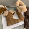 New Winter Flat Snow Boots Women's Round Head Suede Belt Buckle Thick Sole Anti-slip Wear-resistant High Boots