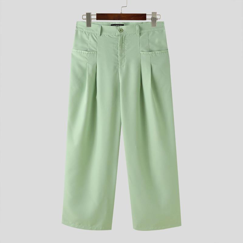 INCERUN Men Zipper Up Wide Leg Pants Business Long Men Slacks Trousers