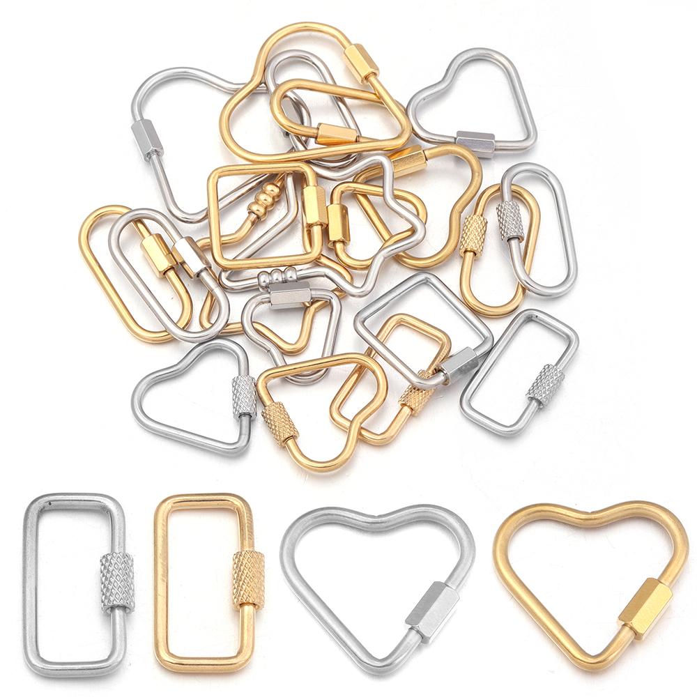 2pcs/lot Stainless Steel Screw Clasps Oval Heart Shape Carabiner Lock Clasp For Jewelry Connector Fastener DIY Keychain Supplies
