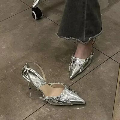 Modische Schuhe Damen 2025 Slipper Damen High Heels Mode Party Pumps Damen Schnalle Spitz Zehenbereich Flach Dünne Absätze Outdoor Schuhe Damen
