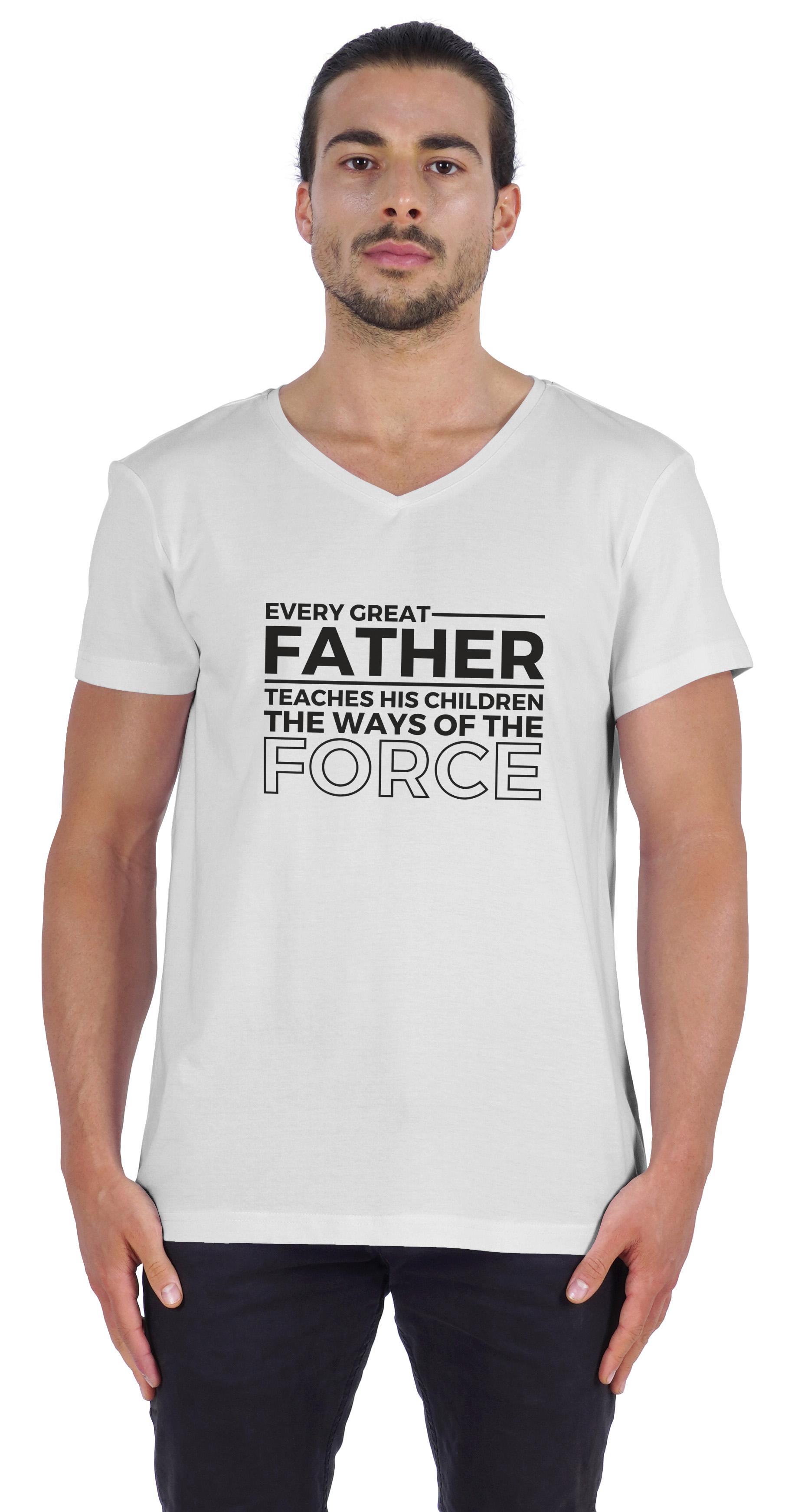 

Inkmeso Футболка із зображенням V-подібного вирізу «Кожен великий батько навчає своїх дітей шляхам сили» для батьківської футболки XXL білий