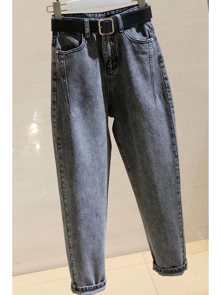 2025 Plus Size Women's Velvet Thickened High Waist Slimming Wide Leg Harem Jeans for Autumn and Winter.