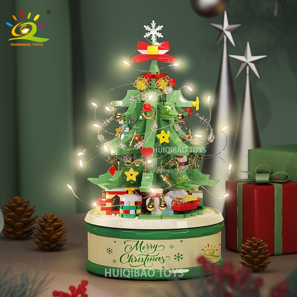 Non-Toxic Children Christmas Tree Santa Claus Mini Music Box Model Micro Bricks Building Block Diy Bricks Toys For Adult Gift